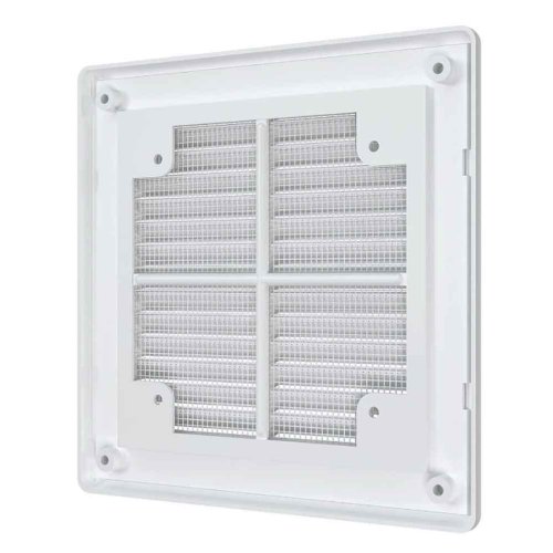 Vetracia mriežka 249x249 mm s montážnym rámčekom a sieťkou proti hmyzu - biela