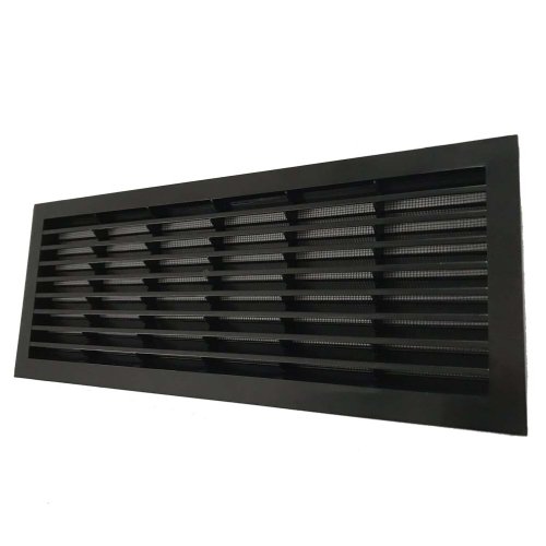 Vetracia mriežka do dverí 335x132 mm s golierom a sieťkou, čierna