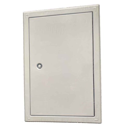 Revízne vaňové dvierka oceľové 300 x 400 mm s golierom a štvorcovým zámkom - biela