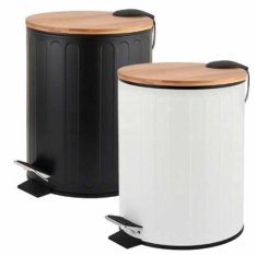 Odpadkový kôš s pedálom RADO 3 L guľatý – biely – kovový s dreveným vekom