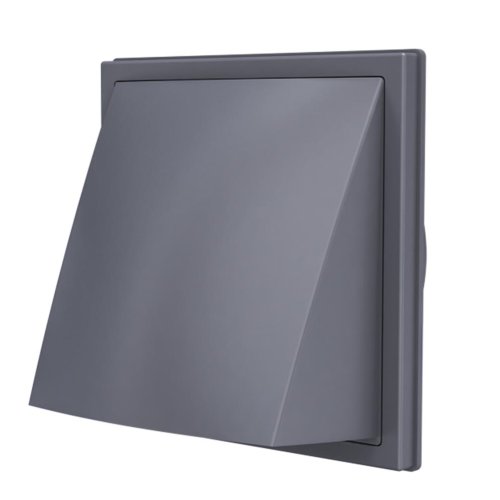 Venkovní mřížka 190x190 s límcem d150 a d160 mm, zpětnou klapkou a krytem, šedá