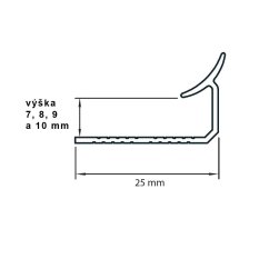 Profil k obkladům – VNITŘNÍ ROH – 7 / 8 / 9 / 10 mm – 2500 mm – šedá světlá