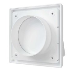 Vonkajšia mriežka 150x150 mm s golierom d100 mm, spätnou klapkou a krytom, biela