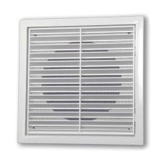 Větrací mřížka 183x183 mm s kulatým límcem d150 mm a síťkou, bílá