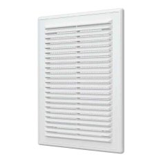 Vetracia mriežka 150x200 mm s montážnym rámčekom a sieťkou proti hmyzu - biela