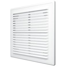 Vetracia mriežka 150x150 mm s montážnym rámčekom a sieťkou proti hmyzu, biela
