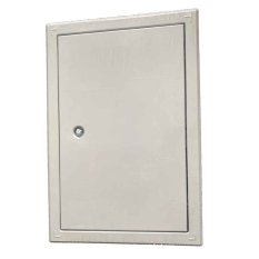 Revízne vaňové dvierka oceľové 150 x 150 mm s golierom a štvorcovým zámkom - biela