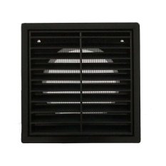 Větrací mřížka 140x140 mm s kulatým límcem d100 mm a síťkou, černá