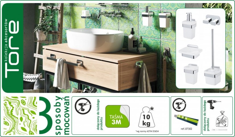 TORE – Vešiak na uterák lišta 4 háky – chrom – BISK 07818