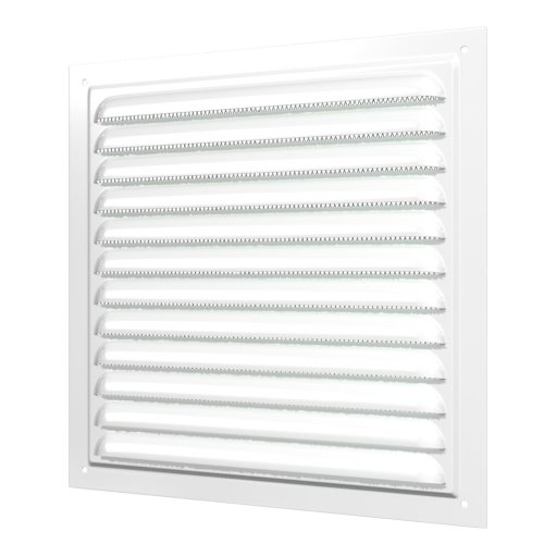 Větrací kovová plochá mřížka 300x300 mm se síťkou - bílá - II. jakost