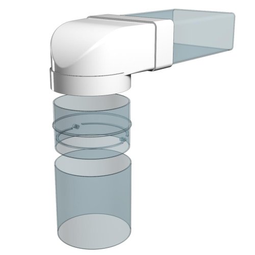 Koleno redukce 90° s límci 204x60 a d150 mm - pro spojení potrubí