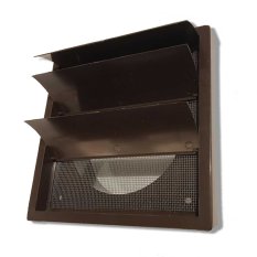 Větrací mřížka 140x140 mm s gravitační žaluzií, límcem d100 mm a síťkou, hnědá