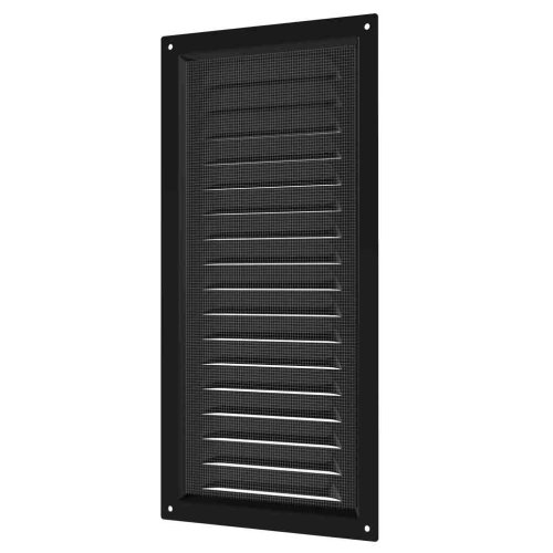 Vetracia kovová plochá mriežka 150x300 mm so sieťkou proti hmyzu - čierna