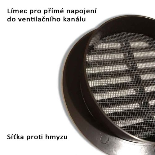 Větrací mřížka kulatá s límcem d125 mm a síťkou, hnědá