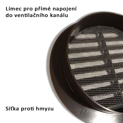 Větrací mřížka kulatá d125 HNĚDÁ se síťkou + Spojka d129 jako ukotvení
