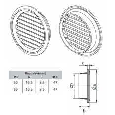 Vetracia mriežka okrúhla d50 mm – biela – 4 kusy