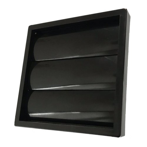 Vetracia mriežka 140x140 mm s gravitačnou žalúziou, golierom d100 mm a sieťkou, čierna