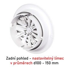 Větrací mřížka uzavíratelná s posuvným límcem d100–150 mm, bílá