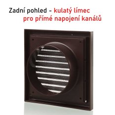 Vetracia mriežka 183x183 mm s okrúhlym golierom d150 mm a sieťkou, hnedá