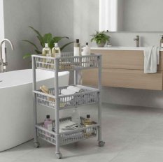 Plastový regál třípatrový s kolečky - černý - 400 x 290 x V 700 mm