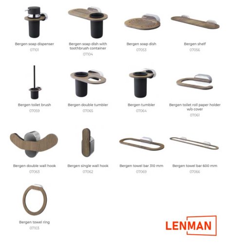 BERGEN – Dávkovač mydla s držiakom – chrom a dřevo – BISK 07101