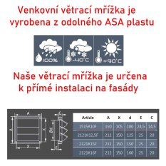 Vonkajšia vetracia mriežka s gravitačnou žalúziou a golierom d150 a d160 mm - biela