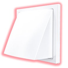 Vonkajšia mriežka 150x150mm s golierom d125 mm, spätnou klapkou a krytom, biela