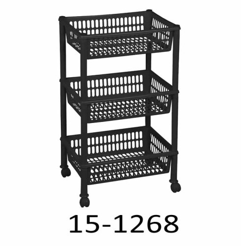 Plastový regál třípatrový s kolečky - černý - 400 x 290 x V 700 mm