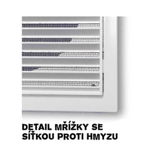 Vetracia mriežka 183x183 mm s okrúhlym golierom d150 mm a sieťkou, šedá