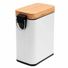 Odpadkový kôš s pedálom RADO 5 l – biely – kovový s dreveným vekom