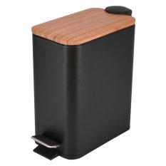 Odpadkový koš s pedálem RADO 5L – černý  – kovový se dřevěným víkem