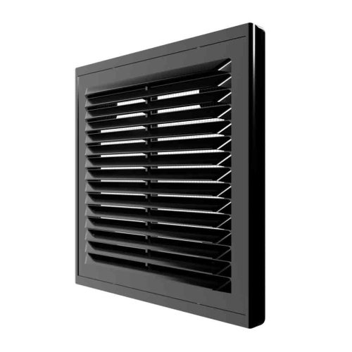 Vetracia mriežka 210x210 mm s montážnym rámčekom a sieťkou proti hmyzu - čierná