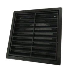 Větrací mřížka 140x140 mm s kulatým límcem d100 mm a síťkou, černá