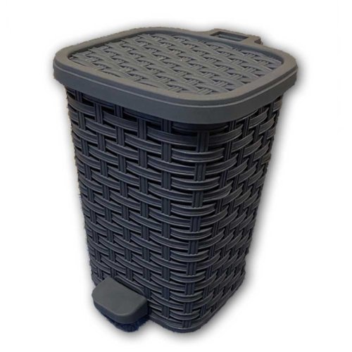 Odpadkový koš RATTAN 12 L s pedálem a vědrem s rukojetí - šedá