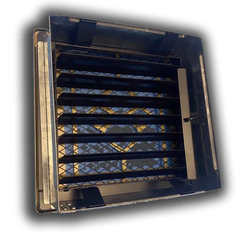 Krbová mriežka s golierom 170 x 170 mm - zlatá antik - s manuálnou žalúziou Krbová mriežka s golierom 170 x 170 mm - zlatá antik - s manuálnou žalúziou