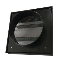 Větrací mřížka 183x183 mm s gravitační žaluzií, límcem d150 mm a síťkou, černá