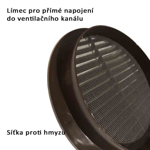 Vetracia mriežka okrúhla s golierom d160 mm a sieťkou, hnedá