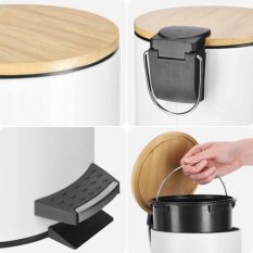 Odpadkový kôš s pedálom RADO 3 L guľatý – čierny – kovový s dreveným vekom