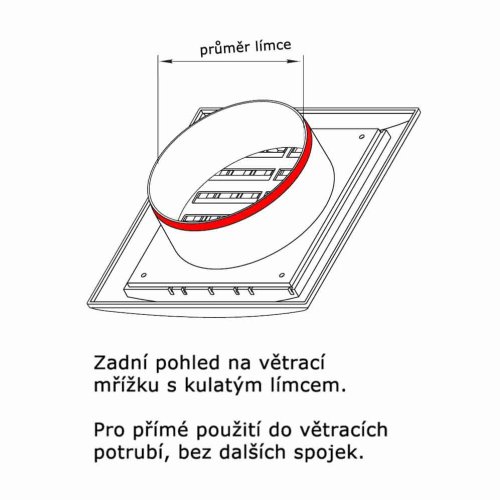 Větrací mřížka 183x183 mm s límcem d125 mm, manuální žaluzií a síťkou, bílá