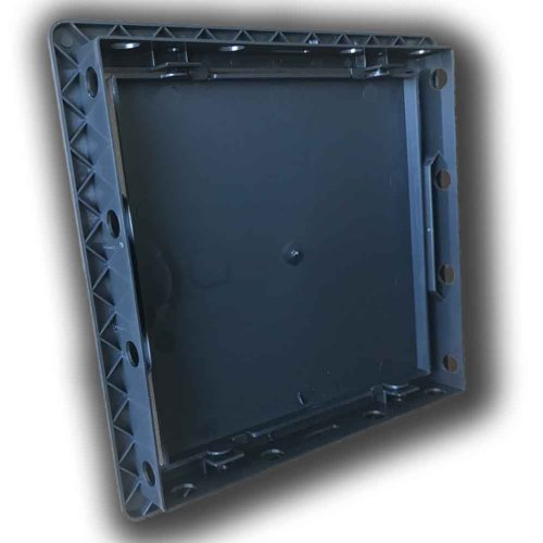 Plastové revízne dvierka 150 x 150 mm s montážnym golierom – čierná