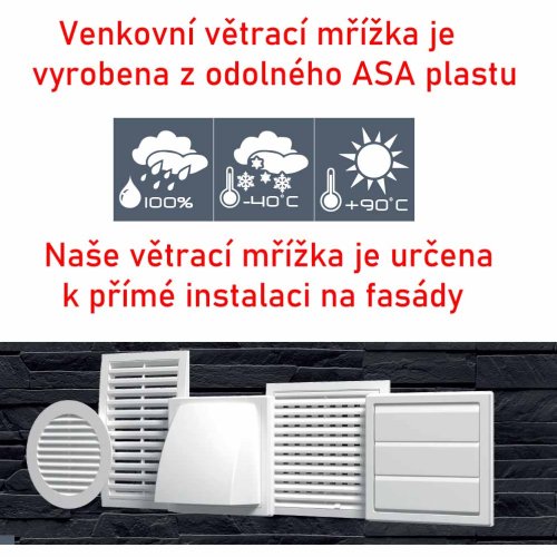 Venkovní mřížka 150x150 s límcem d100 mm, zpětnou klapkou a krytem, béžová