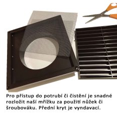 Větrací mřížka 183x183 mm s kulatým límcem d150 mm a síťkou, bílá