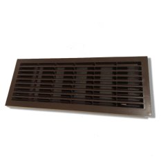 Větrací mřížka dveřní 335x132 mm s límcem, ruční žaluzií a síťkou, hnědá