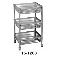 Plastový regál třípatrový s kolečky – barvy: černá a šedá