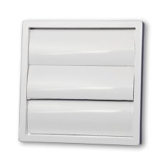 Venkovní větrací mřížka 150x150 s gravitační žaluzií a límcem d100 mm, bílá