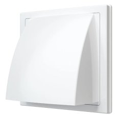 Vonkajšia mriežka 150x150 s golierom 110x55 mm, spätnou klapkou a krytom, biela