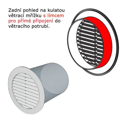 Větrací mřížka kulatá d150 ŠEDÁ se síťkou + Spojka d154 jako ukotvení