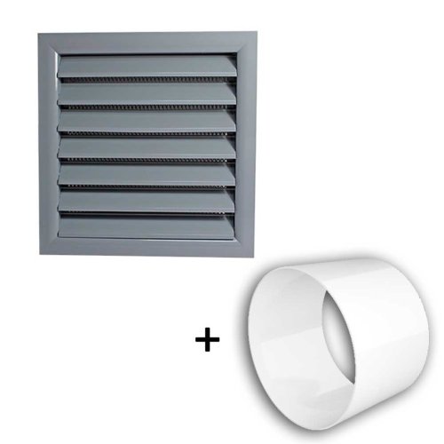 Vetracia mriežka 140x140 s golierom d100 SIVÁ + Spojka d104 ako ukotvenie