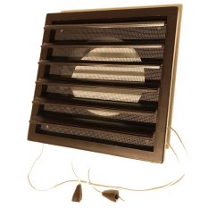 Větrací mřížka 140x140 mm s límcem d100 mm, regulovatelnou žaluzií a síťkou, hnědá