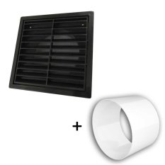 Větrací mřížka 140x140 límec d100 ČERNÁ se síťkou + Spojka d104 jako ukotvení